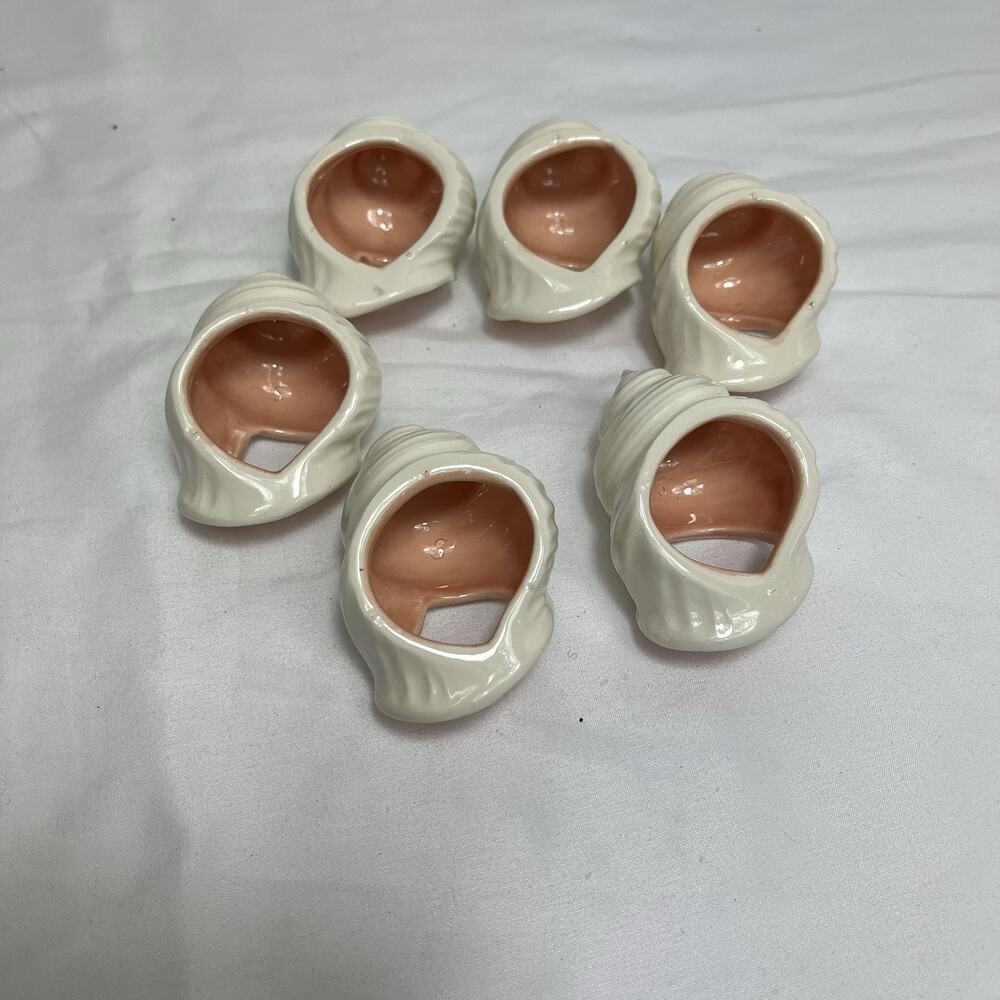 Conch Shell Napkin ring Holders Ceramic Marked or signed "S", coastal, beach.